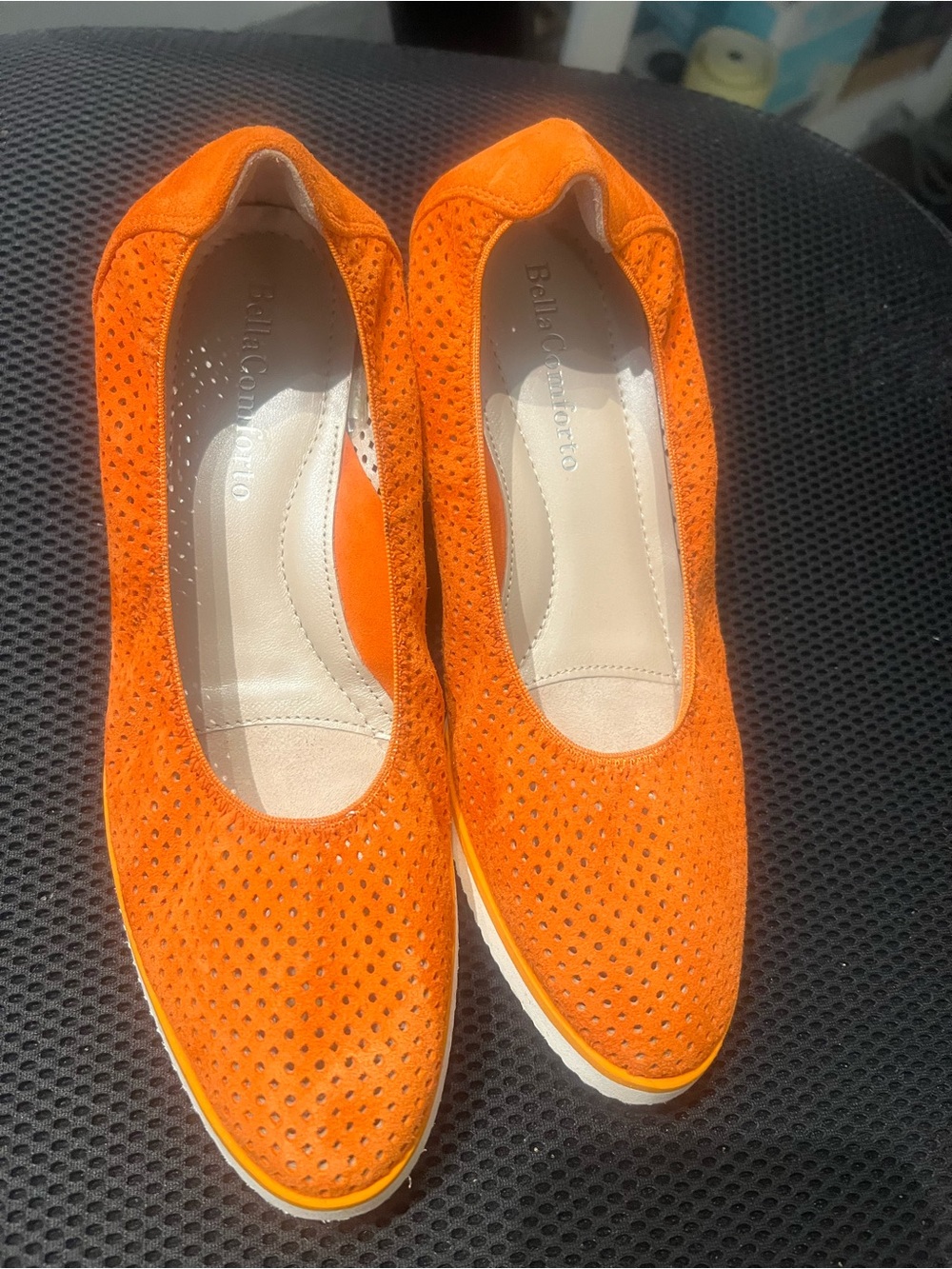 Orange Perforated Suede Flats